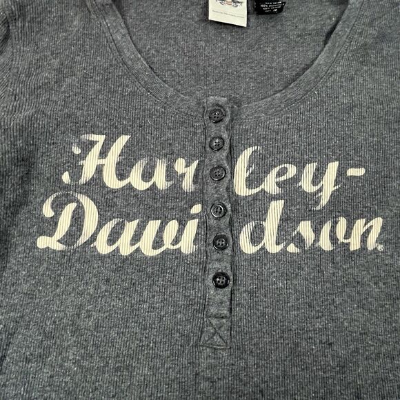 Harley Davidson Henley Shirt Women's L Gray Long Sleeve Biker Motorcycles - Picture 2 of 12
